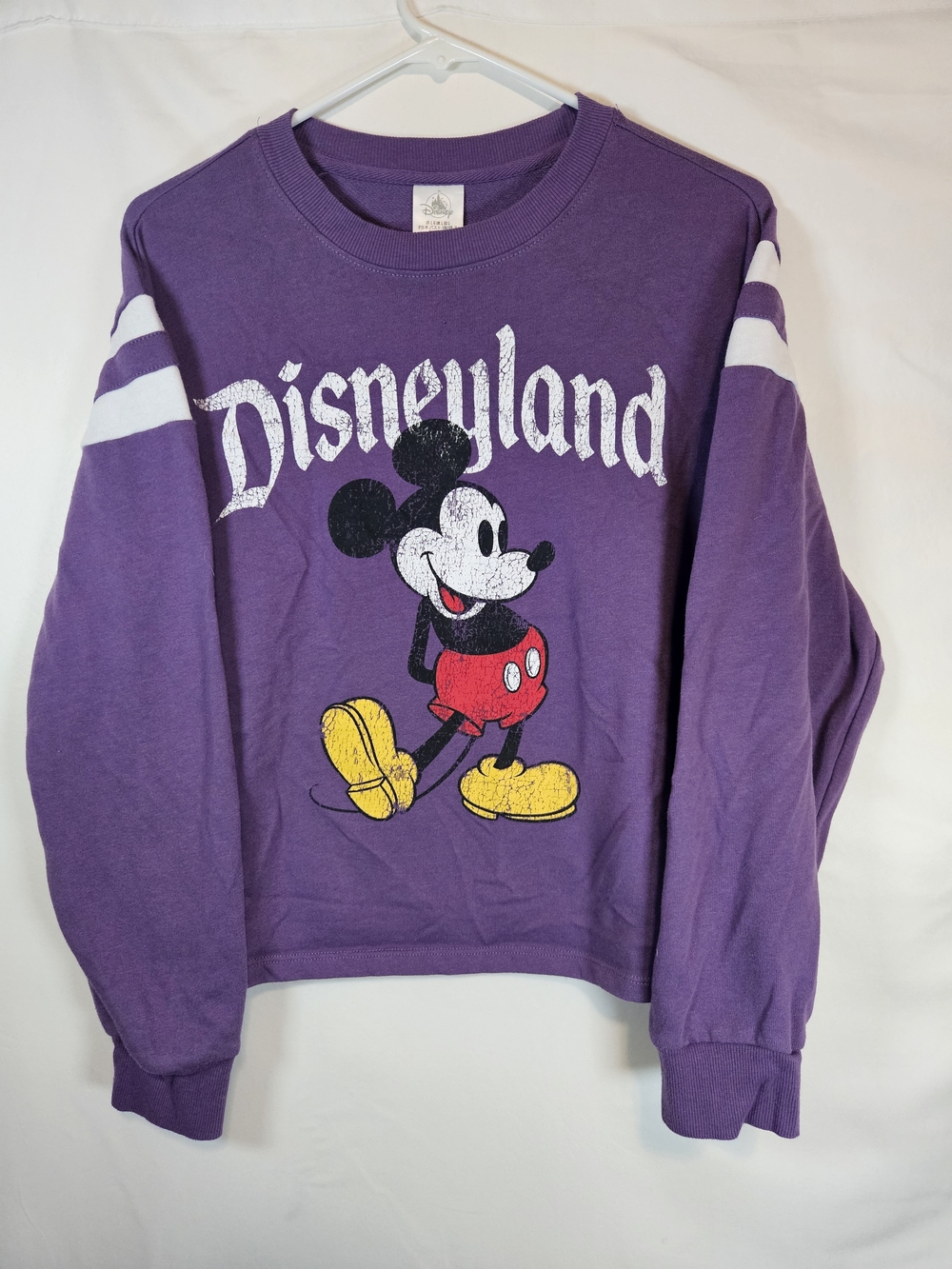Disney Purple Mickey Mouse Sweatshirt with White Sleeve Stripes